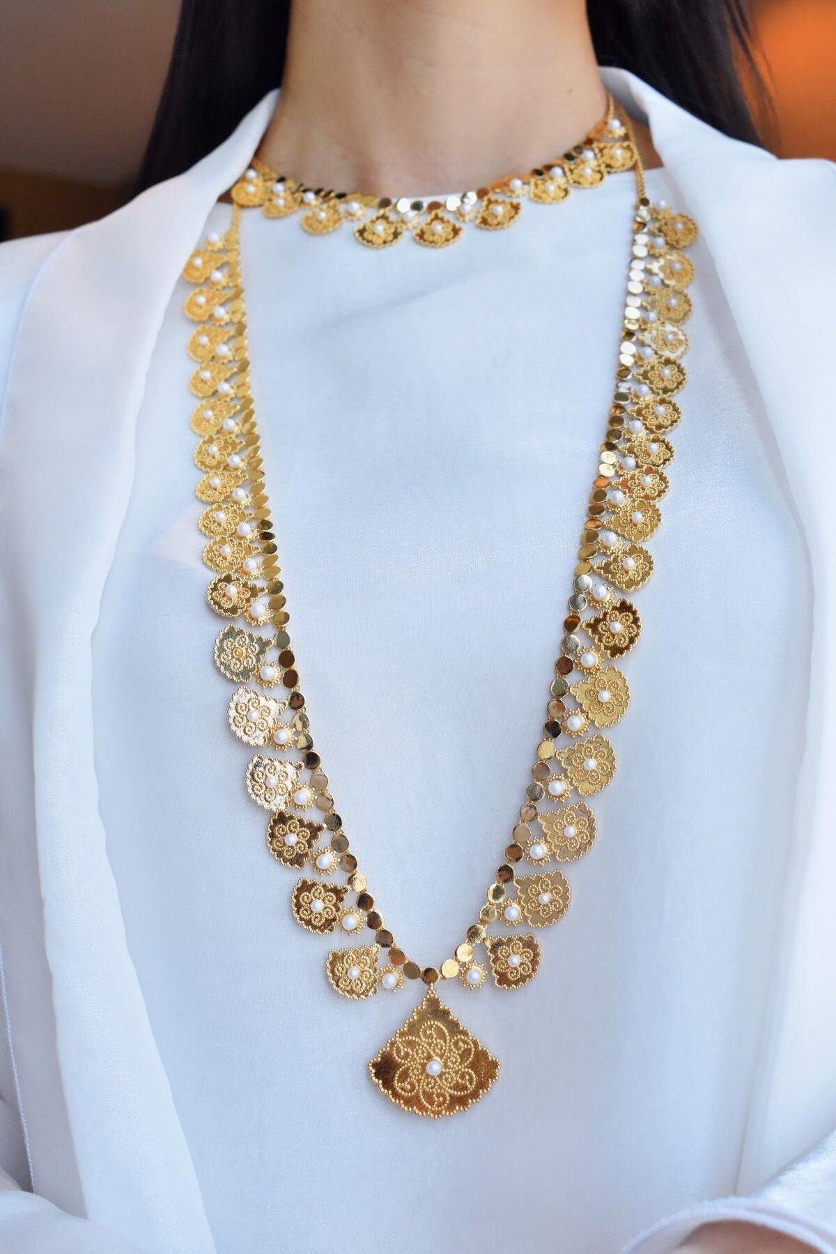 Fathii 2 Layer Necklace Earrings And Ring Set